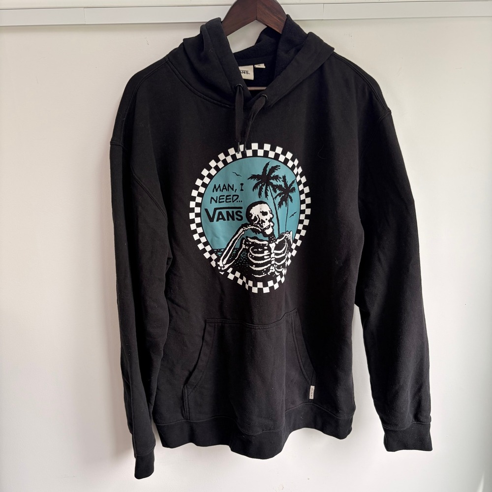 Vans Hoodie XL Skater Black Skeleton Palm Tree Graphic Pullover Sweatshirt Men